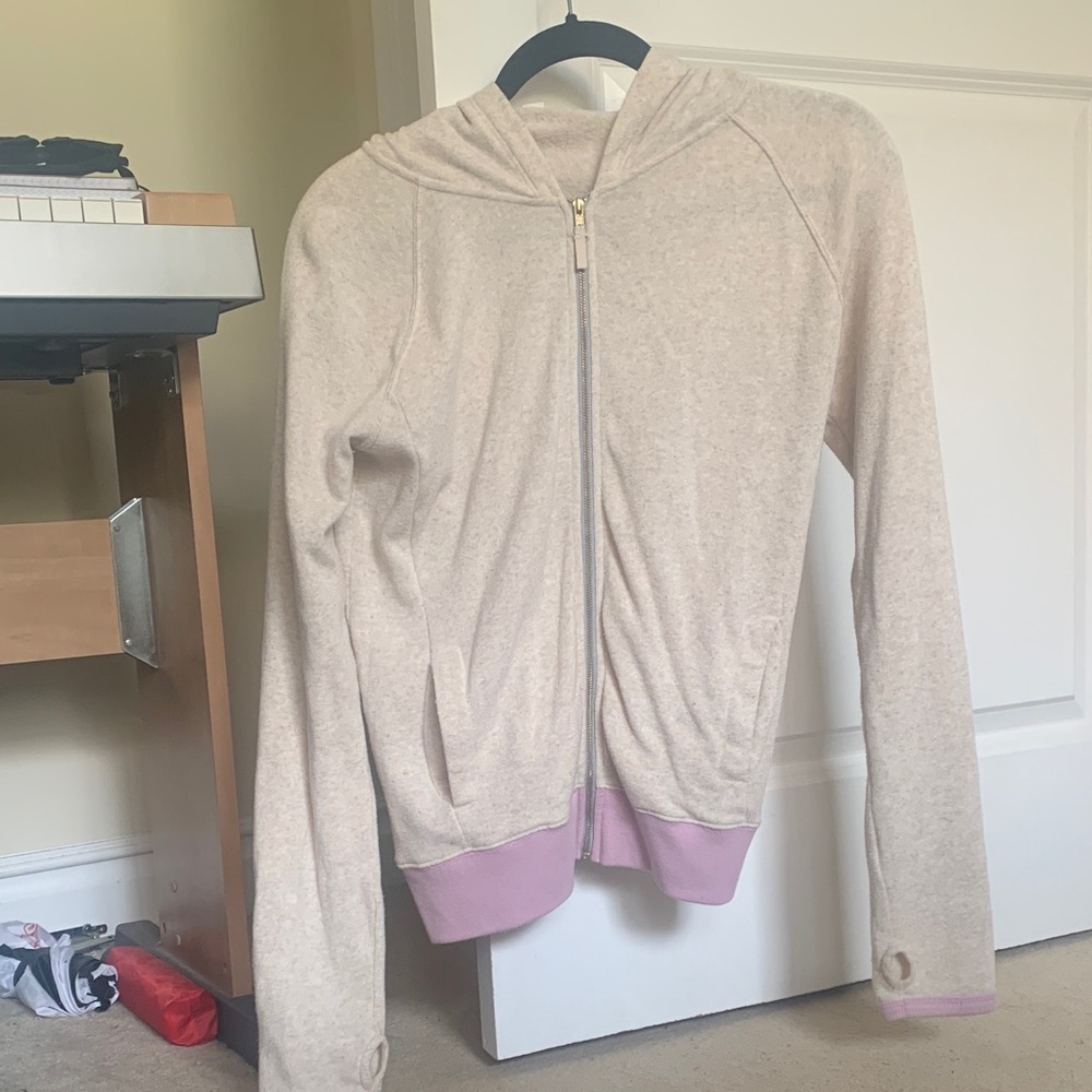 Crewcuts Cream and Purple Zip-Up Hoodie